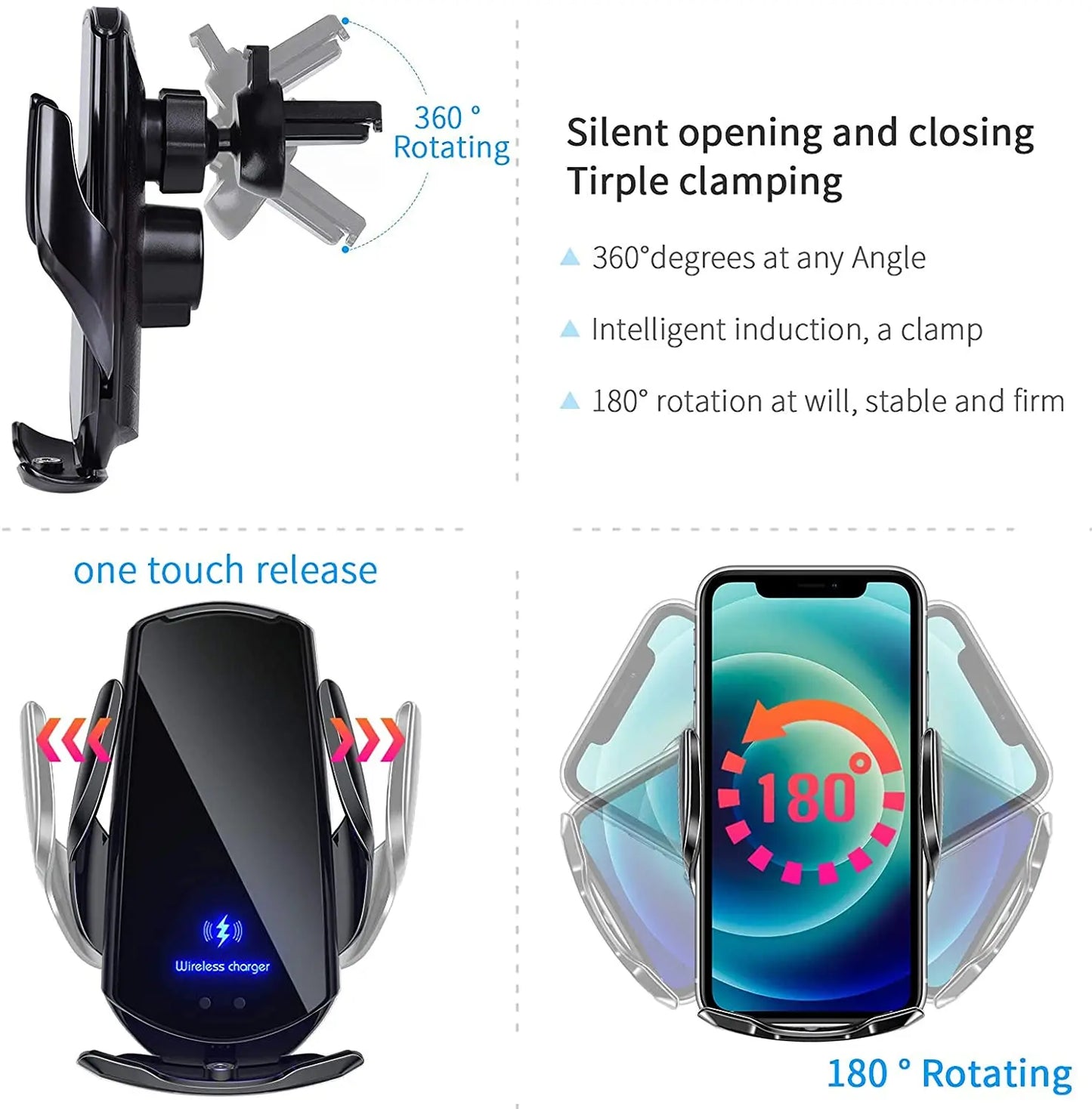 30W Auto-Magnetic Car Charger Mount for iPhone 15/14/13/12/11/X/8 & Samsung – Swift and Secure Wireless Charging