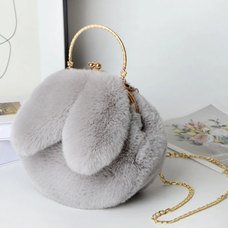 Cute Plush Bunny Ears Crossbody Bag for Women