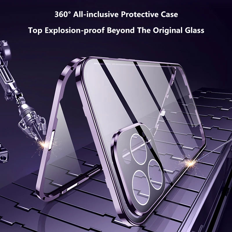 MagGuard Privacy Case for iPhone Plus/Pro/Pro Max 15/14/13/12 | Dual-Sided Glass with Lens Protection