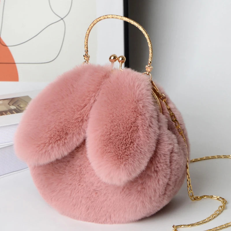 Cute Plush Bunny Ears Crossbody Bag for Women