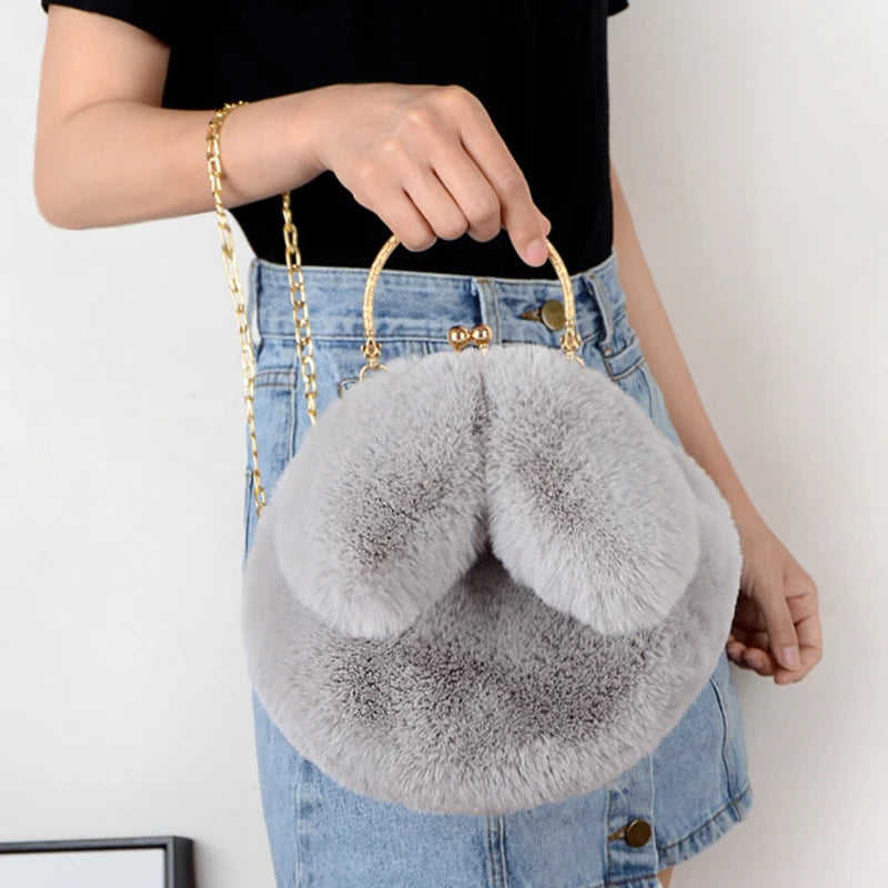 Cute Plush Bunny Ears Crossbody Bag for Women