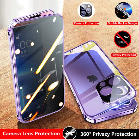 MagGuard Privacy Case for iPhone Plus/Pro/Pro Max 15/14/13/12 | Dual-Sided Glass with Lens Protection