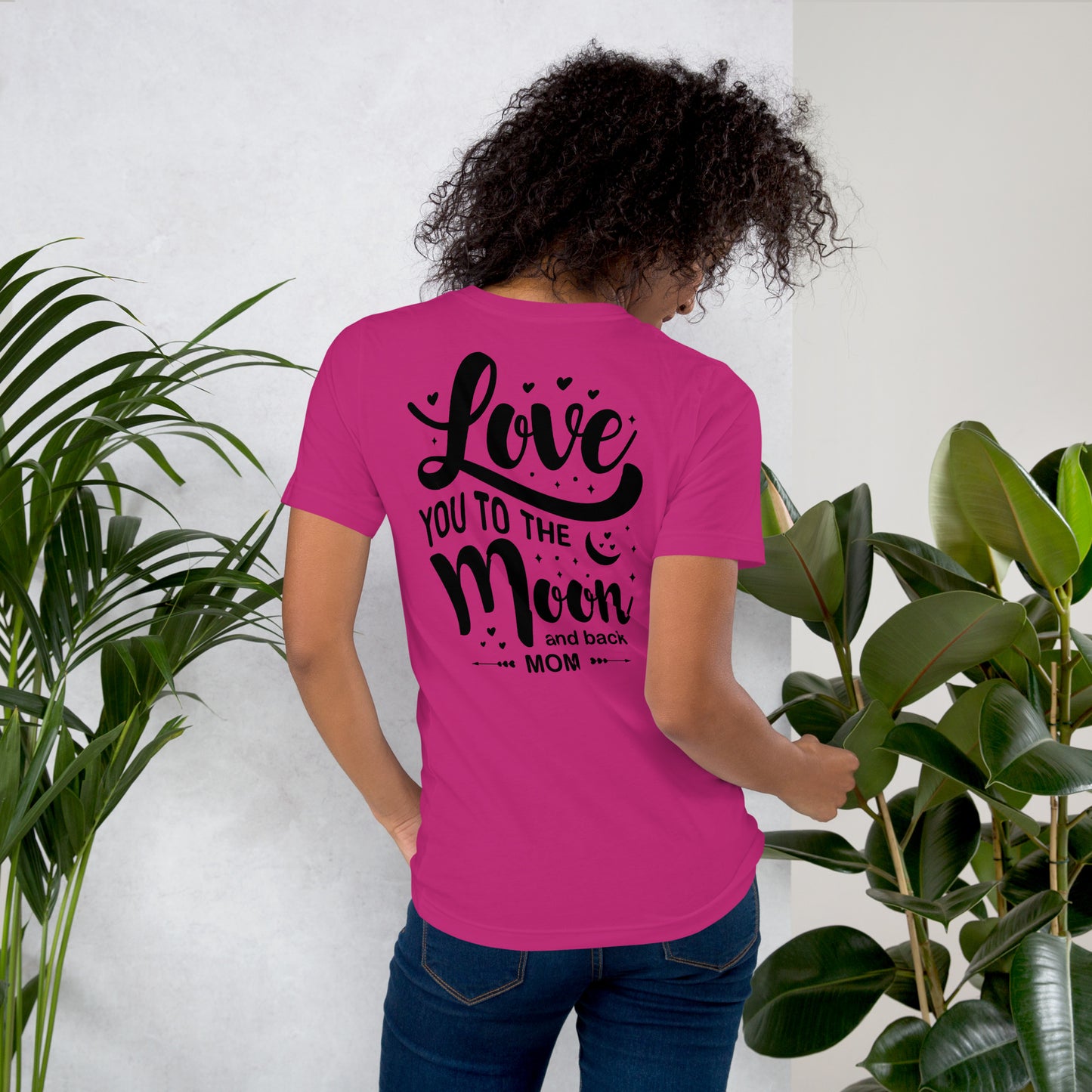 CUSTOM Celestial Affection: Unisex Mother's Day T-Shirt - 'Love You to the Moon and Back Mom' on Black Letters