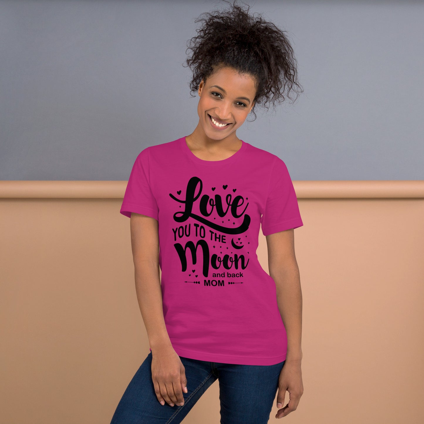 Celestial Affection: Unisex Mother's Day T-Shirt - 'Love You to the Moon and Back Mom' on Black Letters