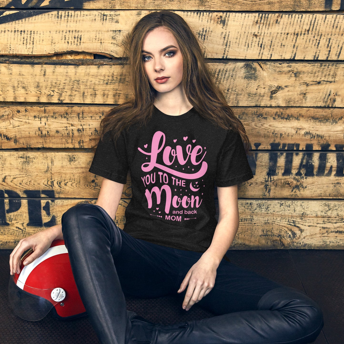 Celestial Affection: Unisex Mother's Day T-Shirt - 'Love You to the Moon and Back Mom' on Pink Letters