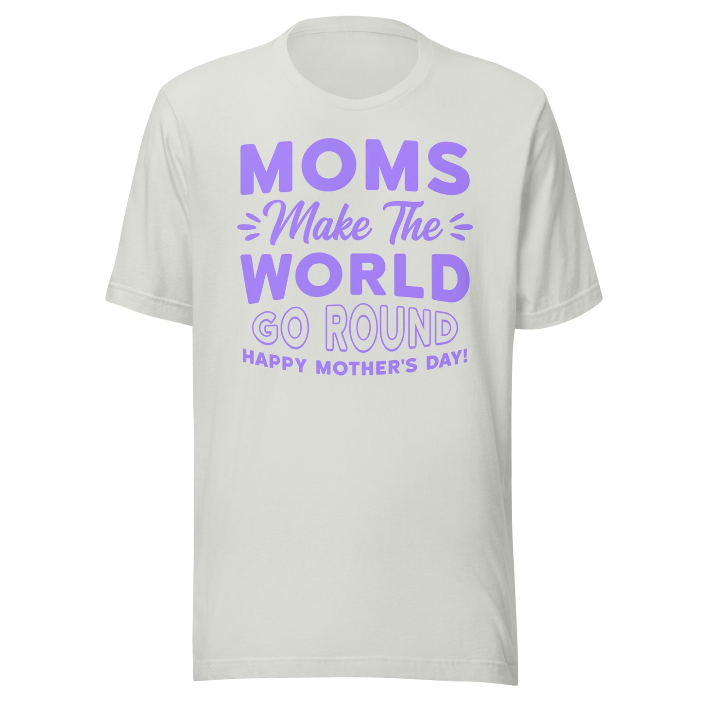 Worldly Love: Unisex Mother's Day T-Shirt - 'Moms Make the World Go Round' on Purple Letters