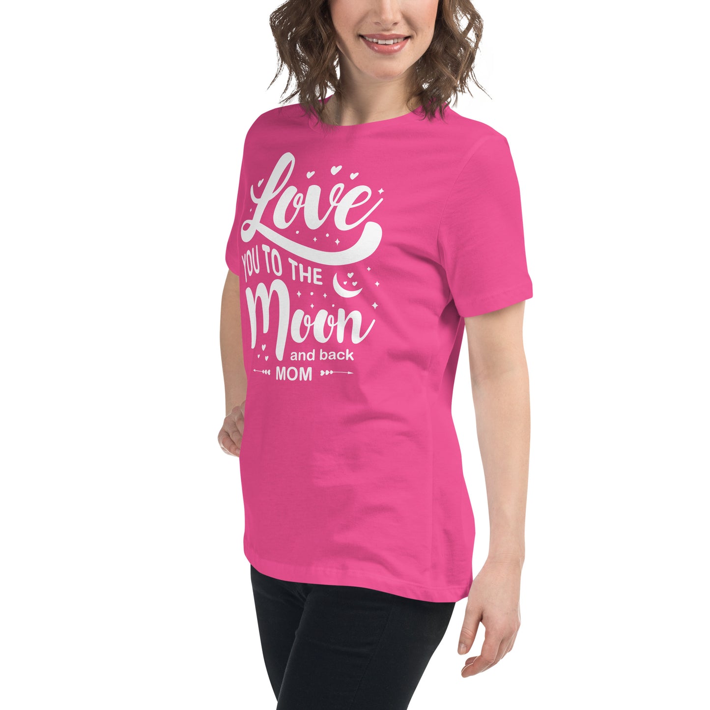 Celestial Affection: Women's Mother's Day T-Shirt - 'Love You to the Moon and Back Mom' on White Letters