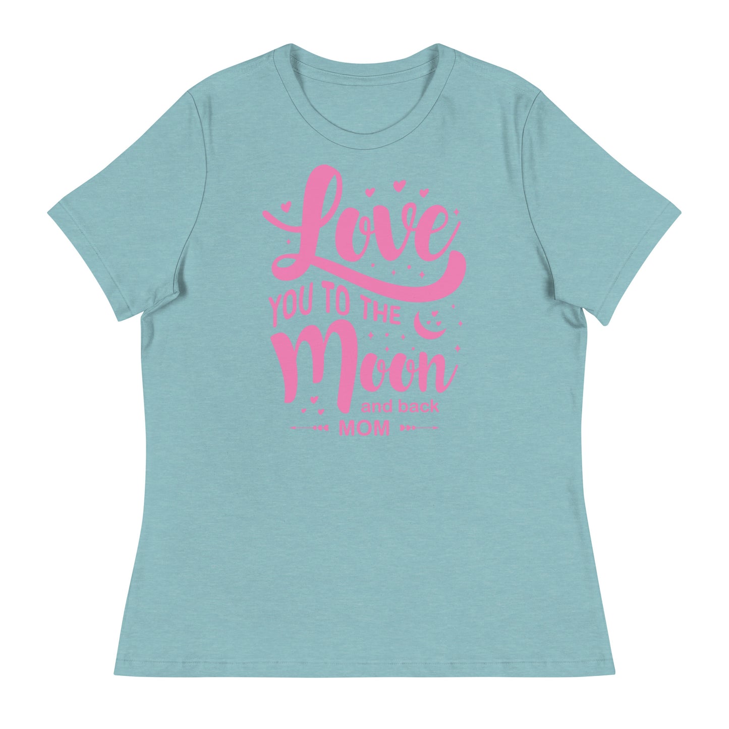 Celestial Affection: Women's Mother's Day T-Shirt - 'Love You to the Moon and Back Mom' on Pink Letters