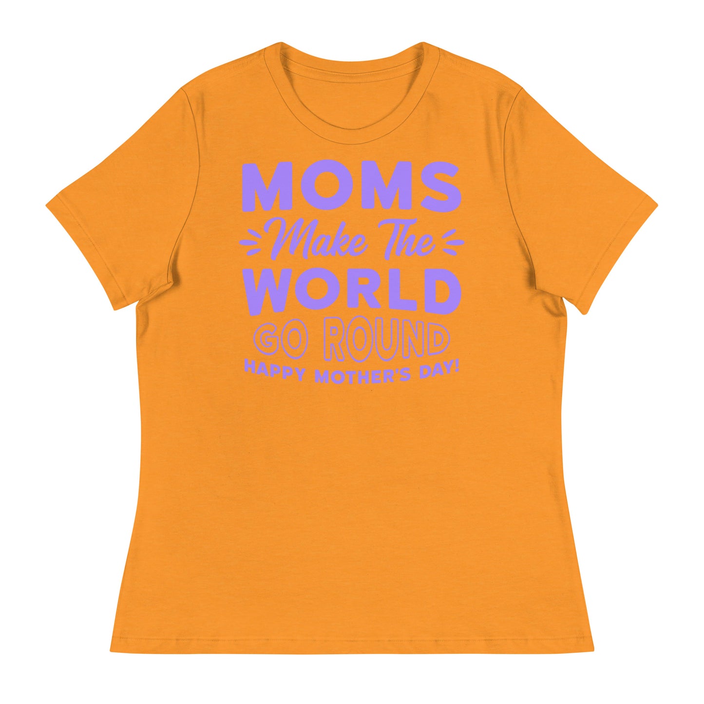 Worldly Love: Women's Mother's Day T-Shirt - 'Moms Make the World Go Round' on Purple Letters