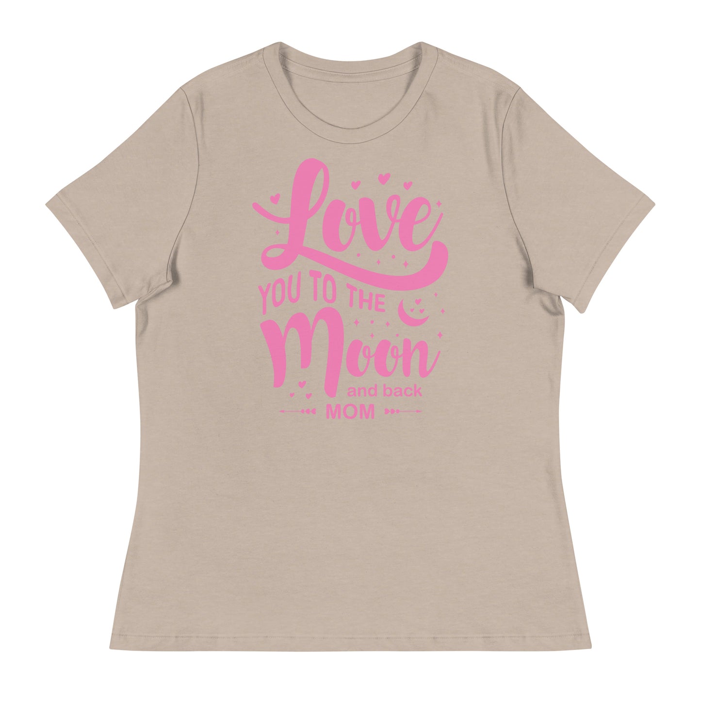 Celestial Affection: Women's Mother's Day T-Shirt - 'Love You to the Moon and Back Mom' on Pink Letters