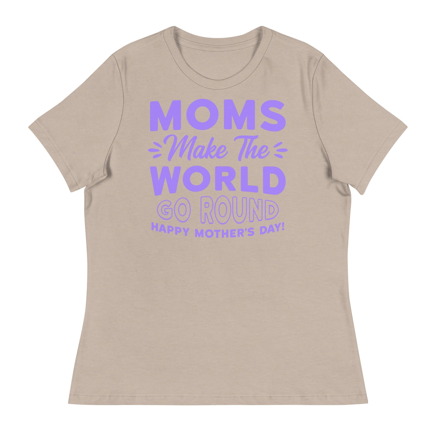 Worldly Love: Women's Mother's Day T-Shirt - 'Moms Make the World Go Round' on Purple Letters