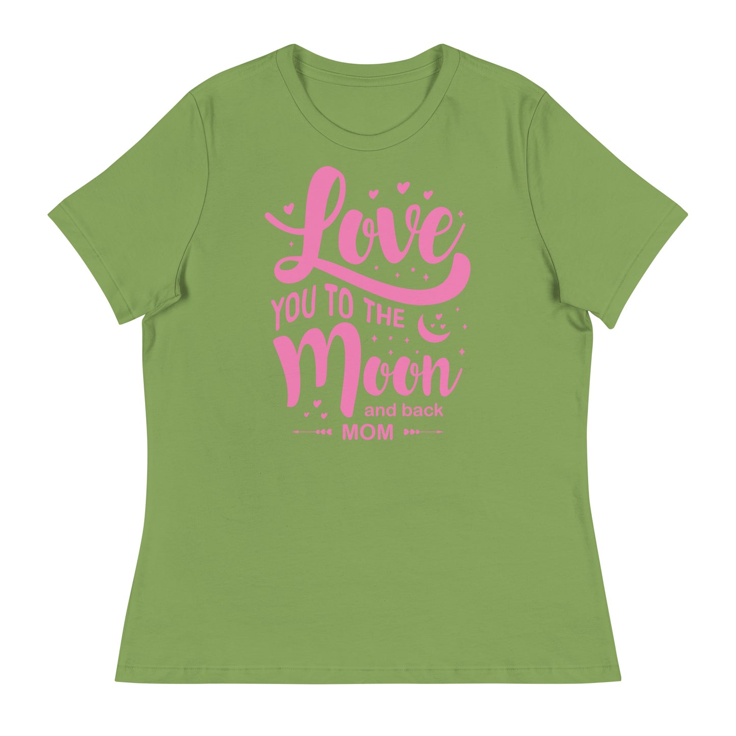 Celestial Affection: Women's Mother's Day T-Shirt - 'Love You to the Moon and Back Mom' on Pink Letters