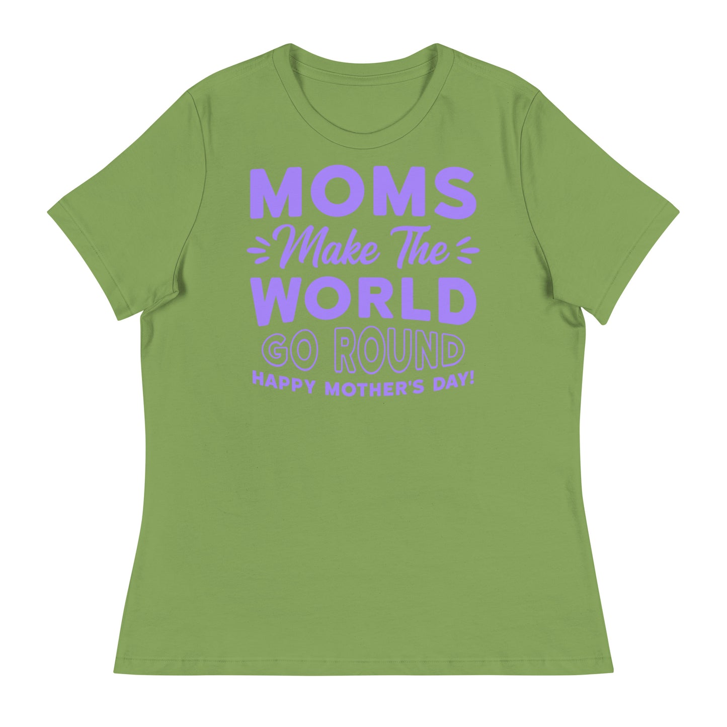 Worldly Love: Women's Mother's Day T-Shirt - 'Moms Make the World Go Round' on Purple Letters